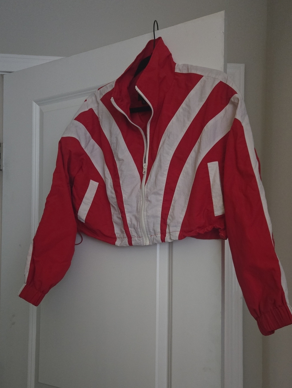 Red & White Cropped Windbreaker Jacket (Fashion Nova)